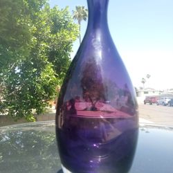 14 Inch Tall Imported From Poland Amethyst Flower Vase/Art Glass