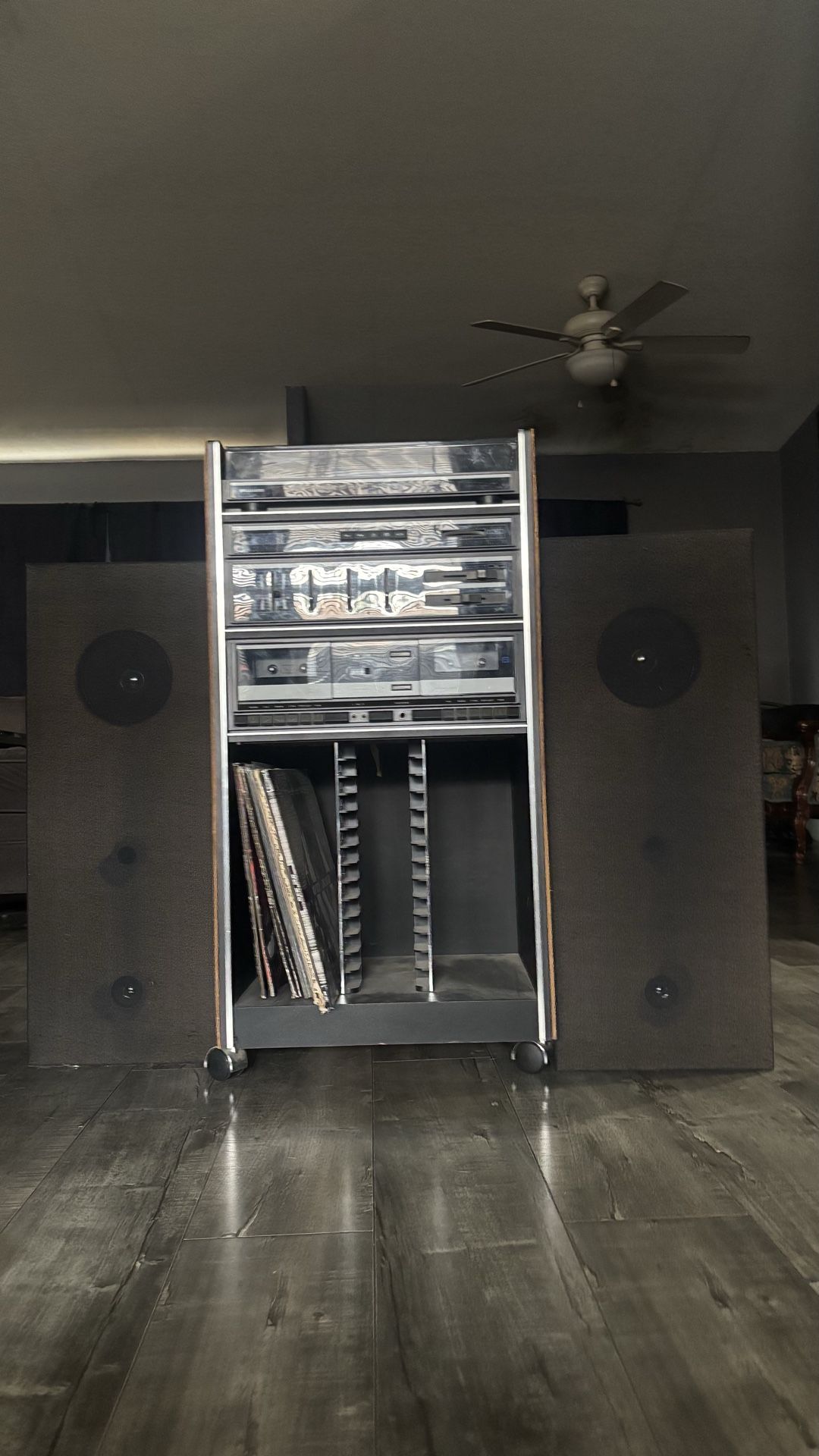 Vintage Stereo System w/ Speakers & Record Storage