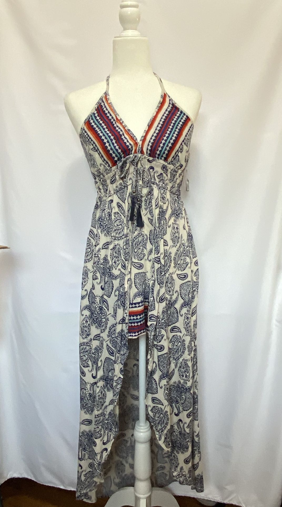 ANGIE Romper Multicolor Long Dress Size L Boho