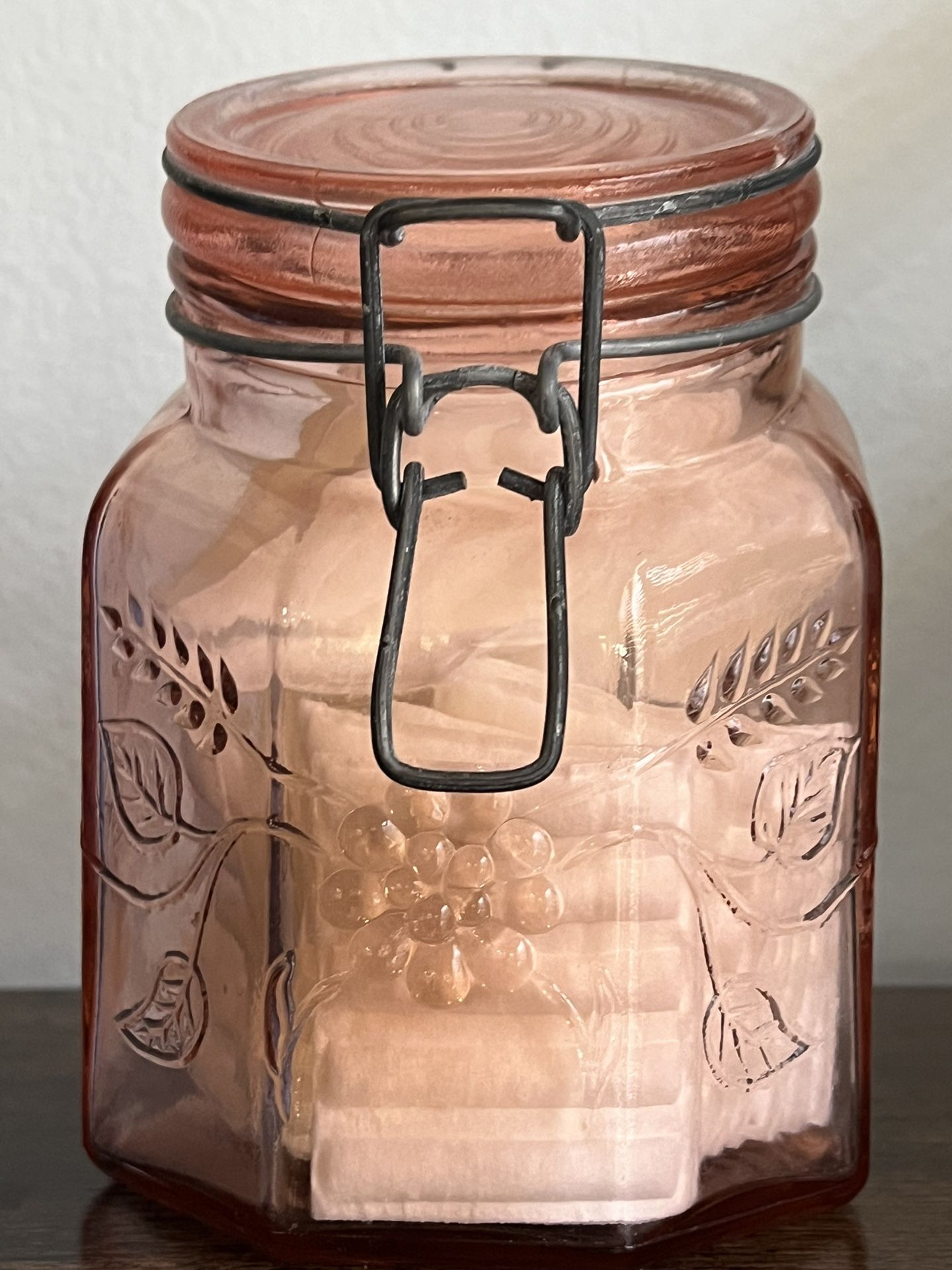 Vintage Pink Glass Storage Container With Wire Clasp
