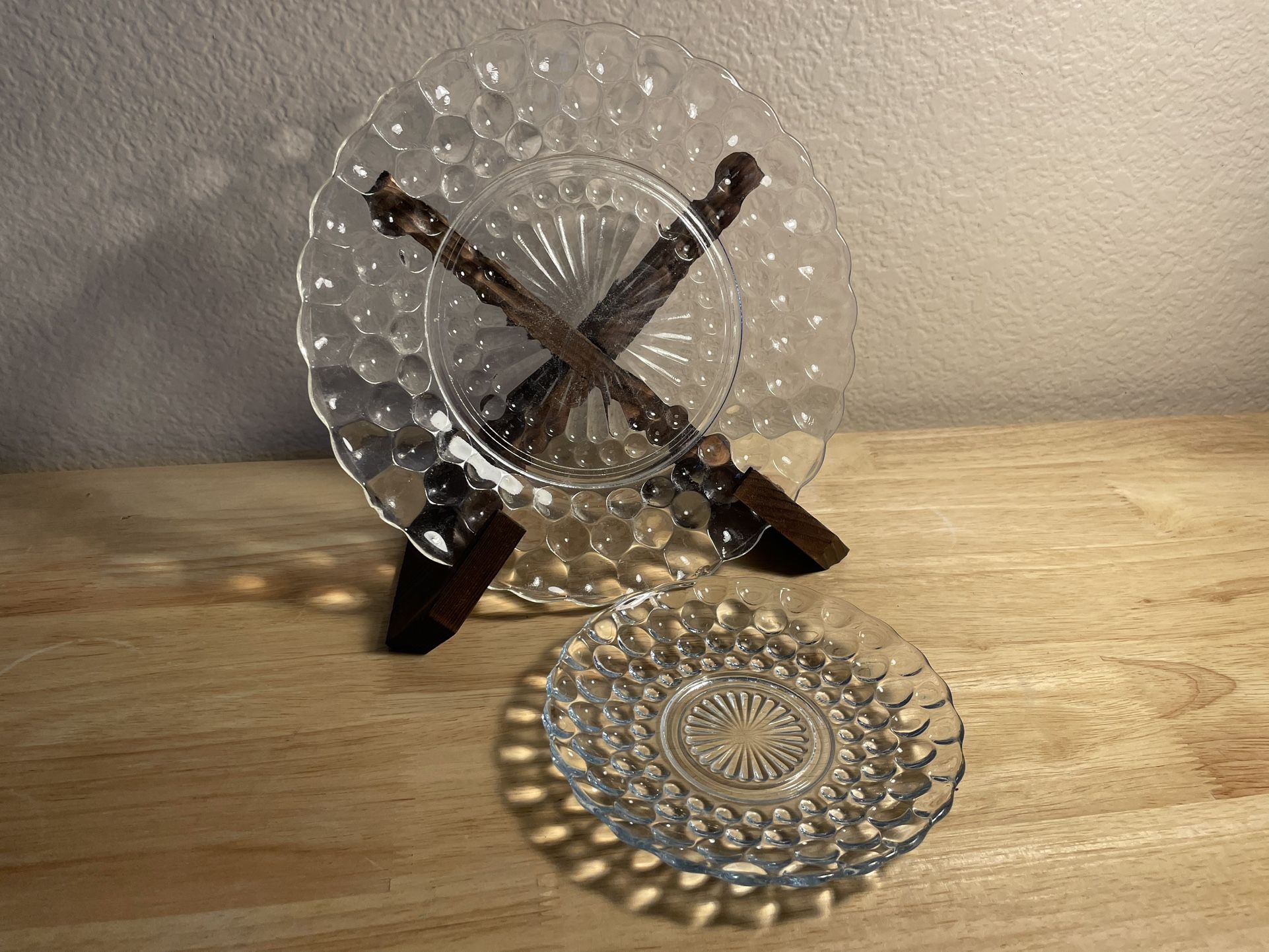 2 Vintage Anchor Hocking Bubble Crystal Glass Plates