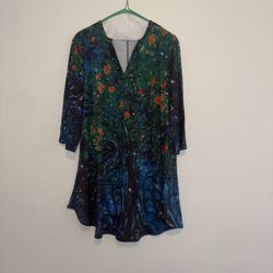 Azalea by Firmiana Abstract Blue Green & Orange Tree Long Scrub Shirt