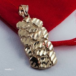14K Yellow Gold Diamond-Cut Nugget Design Pendant - Solid Gold!/ Dije de Oro Diseño Nugget! 👌🎁Post Tags: Dije de Oro