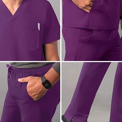 Adar Addition Go-Everyday Scrub Set for Men Top & Cargo Scrub Pants XL Eggplant Color Brand New!
