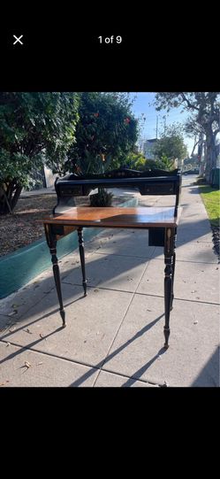Ethan Allen Hitchcock Style Stencil Gilt and Ebonized Decorated Ladies Writing Desk