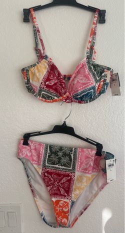 Bar III Cabana Club Shirred Demi Underwire Bra and Printed Hipster Swim Bottoms