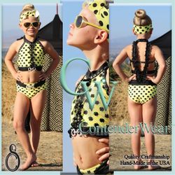 ContenderWear Yellow Polka-dot Bikini Custom Dance Costume Child S