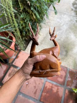 Hand-Carved Wooden Deer Figurine Sculpture