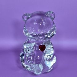 Fenton Art Glass Teddy Bear Crystal w/ Pink Heart Figurine Paperweight
