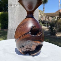 Vintage Mid Century Hand Crafted California Burl Redwood Candle Holder  
