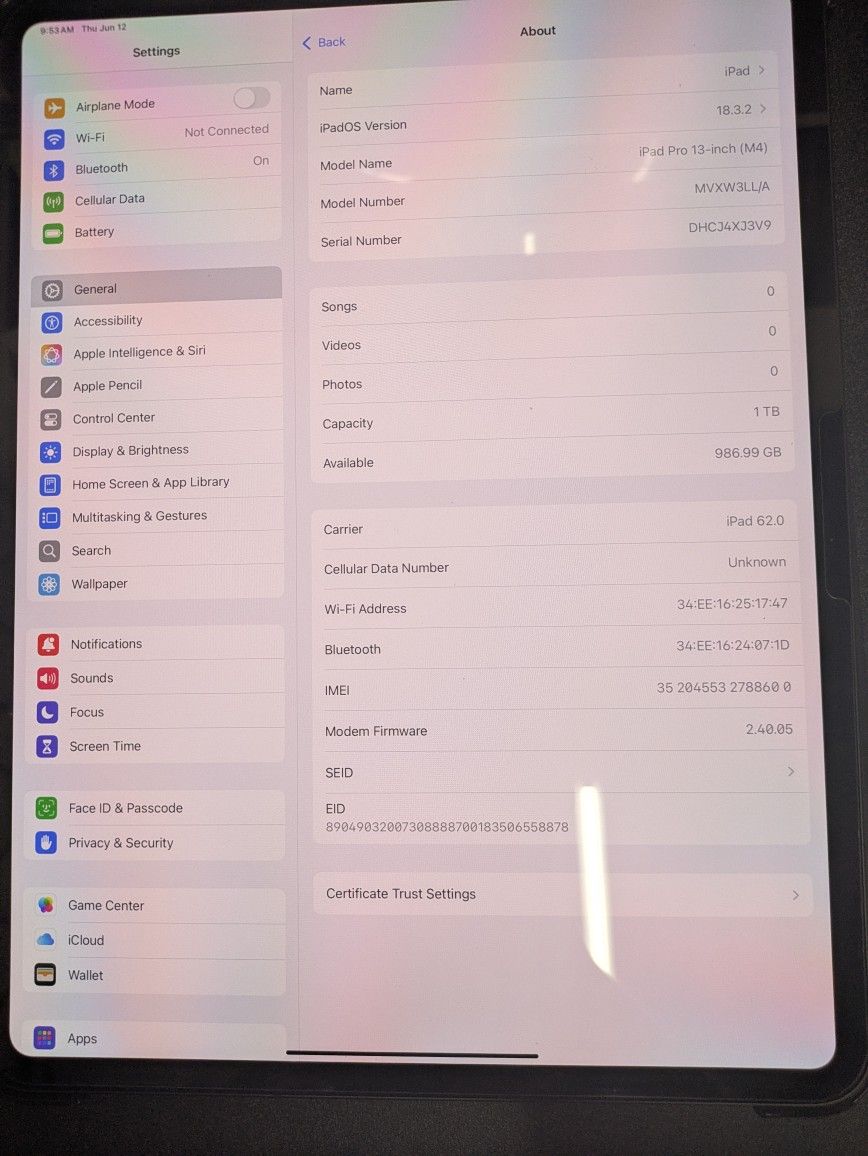 iPad Pro Unlocked Carrier M4 Chip 1tb Storage 