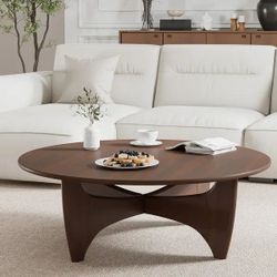 Batman solid round coffee table - walnut