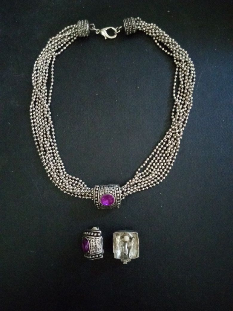 Nice Vintage Purple Rhinestone Choker Earrings Set