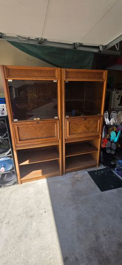 FREE!!!!!Pair of Wood Cabinets with Glass Doors