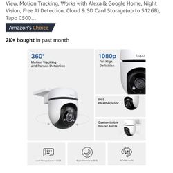 Tapo 1080P Outdoor Wired Pan/Tilt Security Wi-Fi Camera, 360°