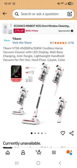 Tikom V0Pa/500W Cordless Home Vacuum Cleaner with LED Display, Wall Base Charging, Anti-Tangle, Lightweight Handheld Vacuum for Pet Hair, Hard