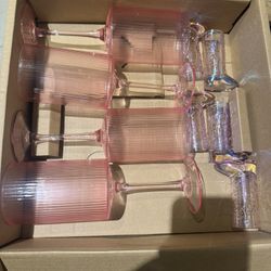 Pink Wine Glasses and Cowboy Boot Shot Glasses