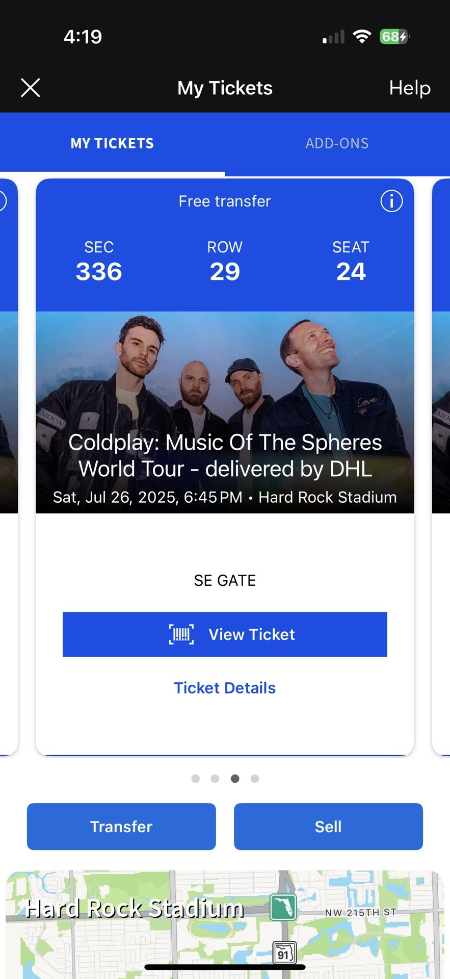2 Coldplay Tickets - Miami, FL 7/26/25 $600 Each Ticket
