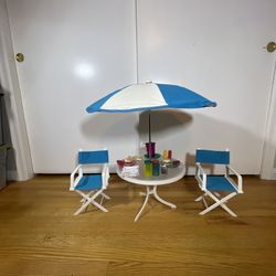 American Girl Doll Pleasant Company Patio Set 1996 - Table Chairs Umbrella Food
