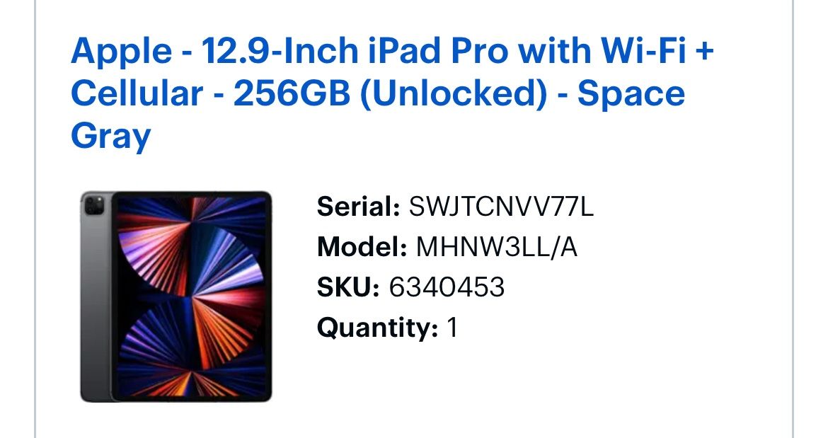 iPad Pro 12.9 256gb WiFi+ cellular Unlocked