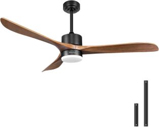 56"" Ceiling Fans with Lights Remote Control,Outdoor Wood Ceiling Fan with Light Memory for Patio Gazebo Living Room Bedroom(Walnut and Black), FSD210