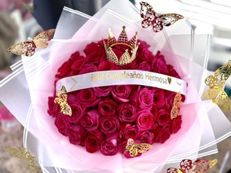 Bouquet Buchon 50 Roses Hot Pink