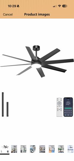 Brand new 60'' Ceiling Fan with Light - Modern Black 8 Blades Ceiling Fan Remote/APP Control, Dimmable, DC Motor Outdoor Fan for Covered Patio, Living