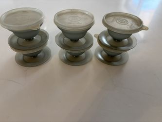 Vintage TUPPERWARE Gray Set 6 Dessert Pudding Sherbet Parfaits w/Pedestal & Lids