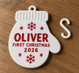 Baby First Christmas Mitten Ornament, Personalized Name and Year, Custom Colors
