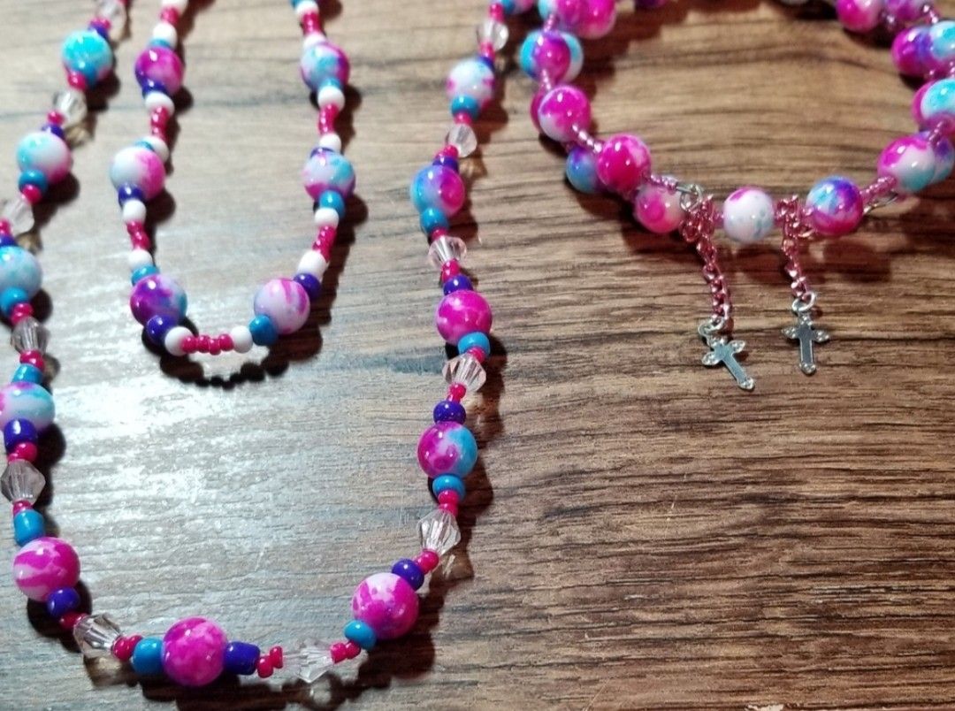 Three Piece Set Colorful Hand Crafted Beaded Necklace, Earrings& Bracelet Set