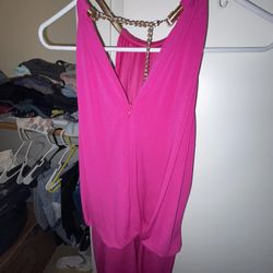 Jessica Simpson size 4 Bright Pink Summer Sexy Cocktail Evening Dress Gold neck