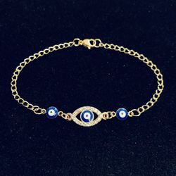 Rhinestone Evil eye Gold Bracelet or anklet 