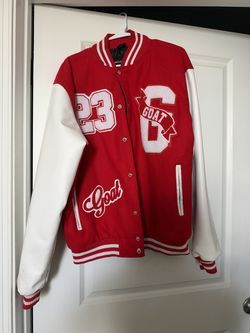 GOAT 23 Red and White Varsity Jacket