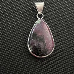 Natural Genuine Teardrop Ruby Zoisite Silver Gemstone 1.5” Pendant