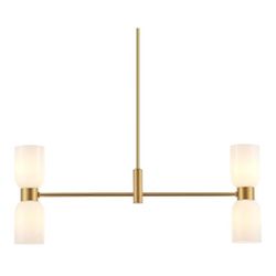Modern Linear Chandelier for Kitchen Island, Gold Island Light Fixtures with White Glass Shade, 4-Light Linear Pendant Light Fixture for Dining Room