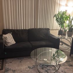 Living Room Furniture Set – 2 Sofas + Glass Coffee Table + 2 Corner Tables