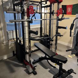 Smith Machine 200 | Adjustable Bench | 245lb Cast Iron Olympic Weights | 7ft Olympic Bar | Fitness | Gym Equipment | FREE DELIVERY 🚚 