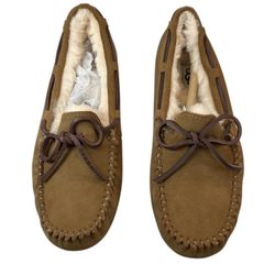 UGG Dakota Brown Suede Moccasin Slippers Shearling Lined Bow Women's