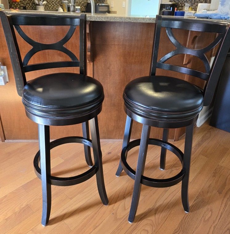 Set Of 2 Tall Swivel Wood Bar Stools