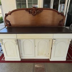 Antique Early 1900s Solid Wood Credenza / Buffet – Ornate Carved Details