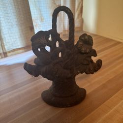 antique Victorian cast iron door stop with handle 