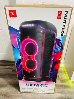 Powerful JBL PartyBox Ultimate speaker. Has 1100 watts output power. Comes new in box. Features awesome light show for parties.