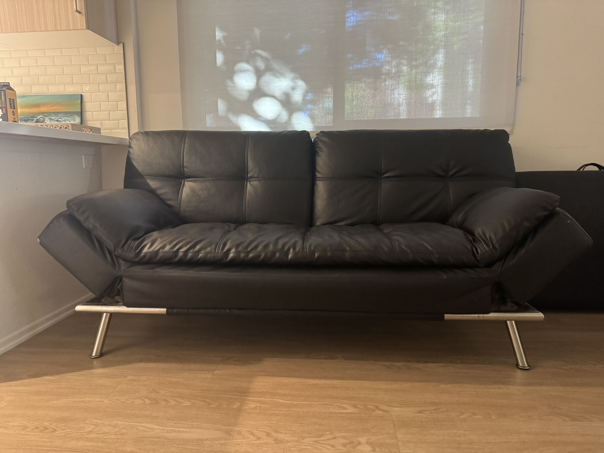 Mid Century Modern Leather Sofa / Futon