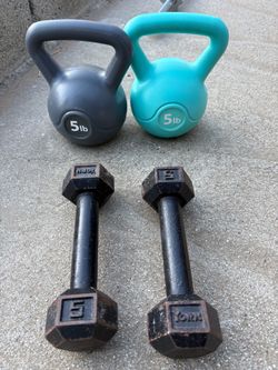 5lbs dumbbells and kettlebells