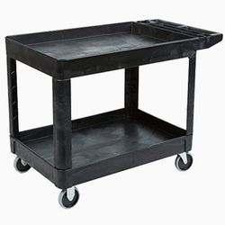 Rubbermaid Commercial Products 2-Shelf Utility/Service Cart, Medium, Lipped Shelves, Storage Handle, 500 lbs. Capacity, for Warehouse/Garage/Cleaning/