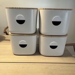 Open Spaces Plastic Storage Bins with Wooden Lids