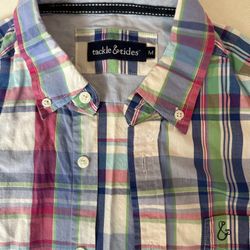 Tackle & Tides Blue, Pink and White Plaid Button Down - MED