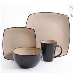 16 Piece Dinnerware Set Gibson Soho Lounge Square Taupe And Black