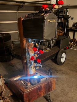 Hand built mailbox with metal roses
