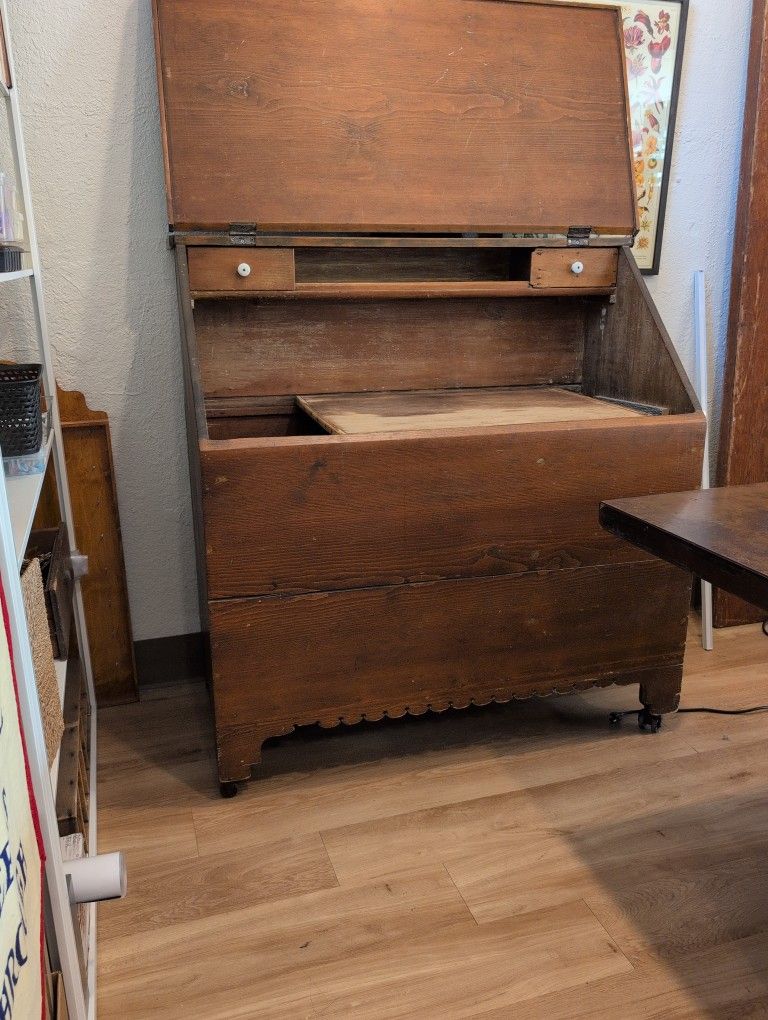 Antique Primitive Bakers Cabinet On Wheels